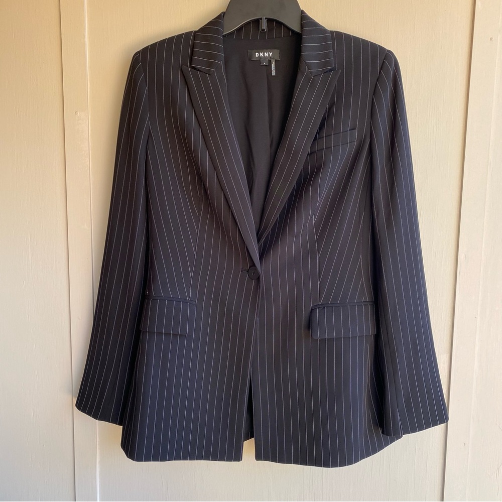 DKNY Navy Pinstripe Single-Button Blazer